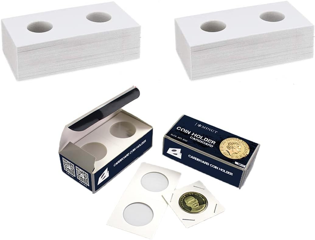 VIDAYA Coin Holders for Collectors, Quarter Coin Collection Supplies Cardboard Coin Case 2x2 Coin Flips, PVC Free-No Acid-Coin Safe (100PCS, Quarter Sizes)