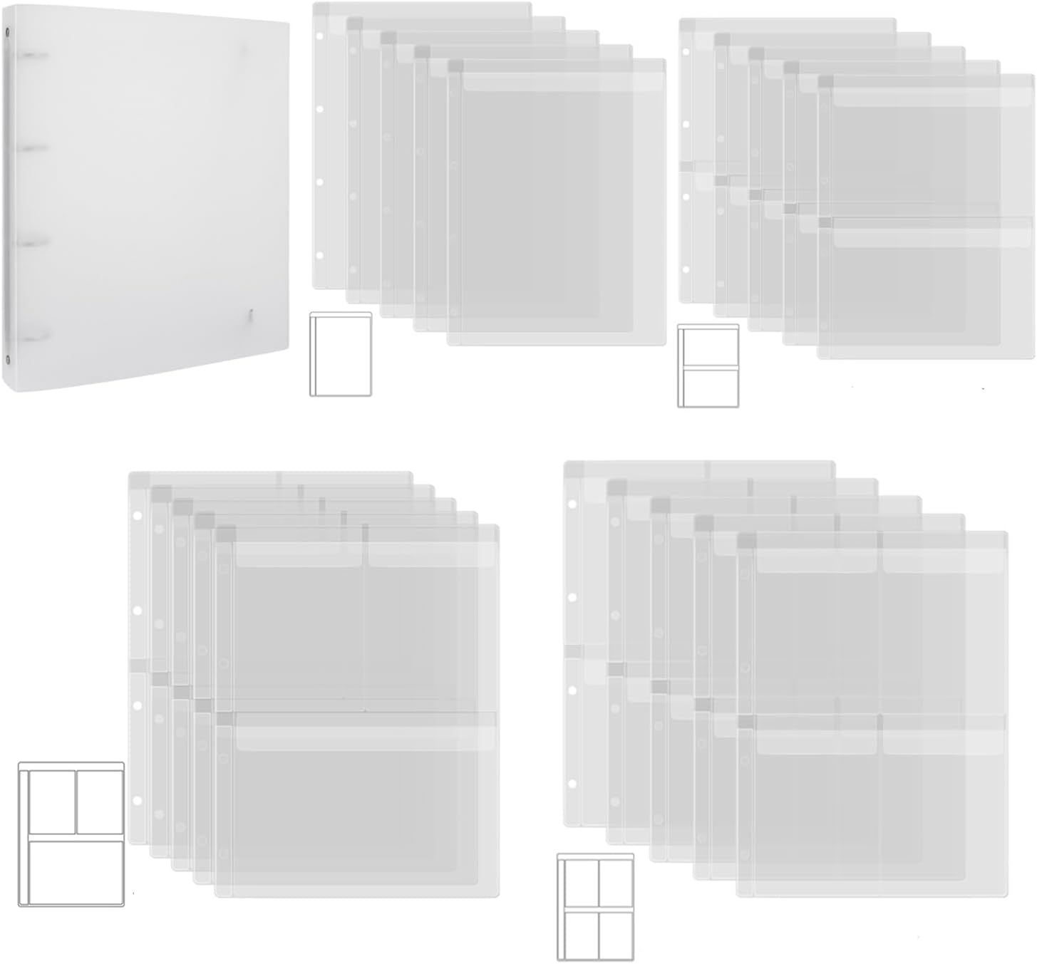 20 Pages A4 4-Rings Clear Stamps Storage Embossing Folder Storage Photo Storage Album Seal Bags Storage Keeper Cards Folder Storage Bag for DIY Scrapbooking Arts Crafts Collecting Bags
