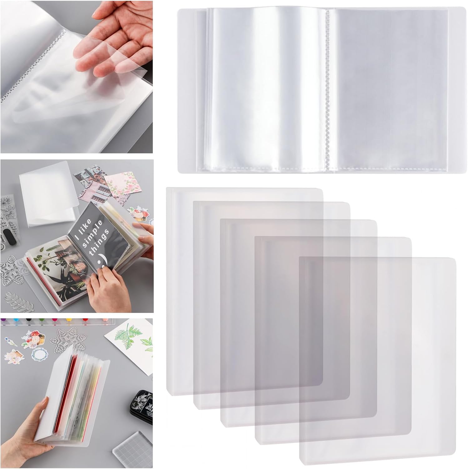 200 Pages/ 5 Set A6 Clear Stamps Storage Embossing Folder Storage Photo Storage Album Seal Bags Storage Keeper Cards Folder Storage Bag for DIY Scrapbooking Arts Crafts Collecting Bags