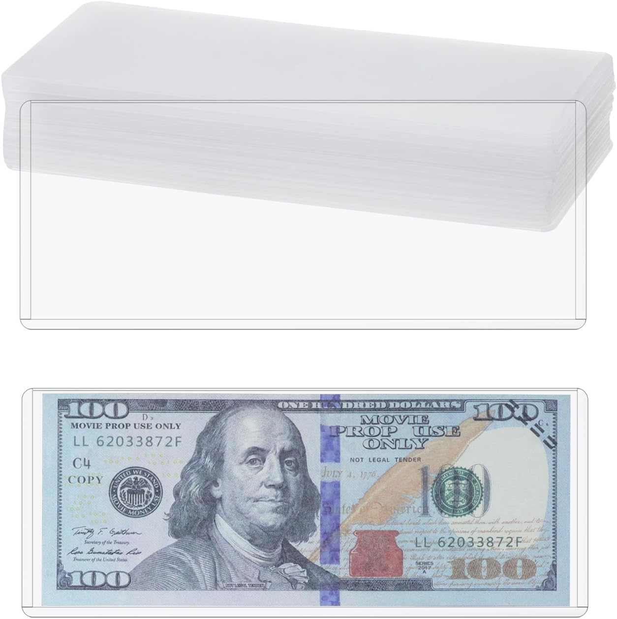 ONLYKXY Clear Plastic Dollar Bill Top-Load Display Protector Holder Sleeve Money Organizer Pockets Currency Album Banknotes Collecting Storage Saving Envelopes Bag Boxes for Card Coin,6.5x2.8in (20)