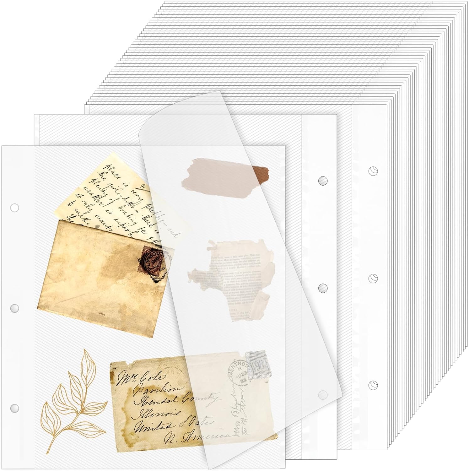 Photo Album Self-Adhesive Page Refills for 3 Ring Binder, 40 Sheets Scrapbook Refill Pages Fit 2x3 4x6 5x7 8x10 Photos, Recipe Cards, Stamps