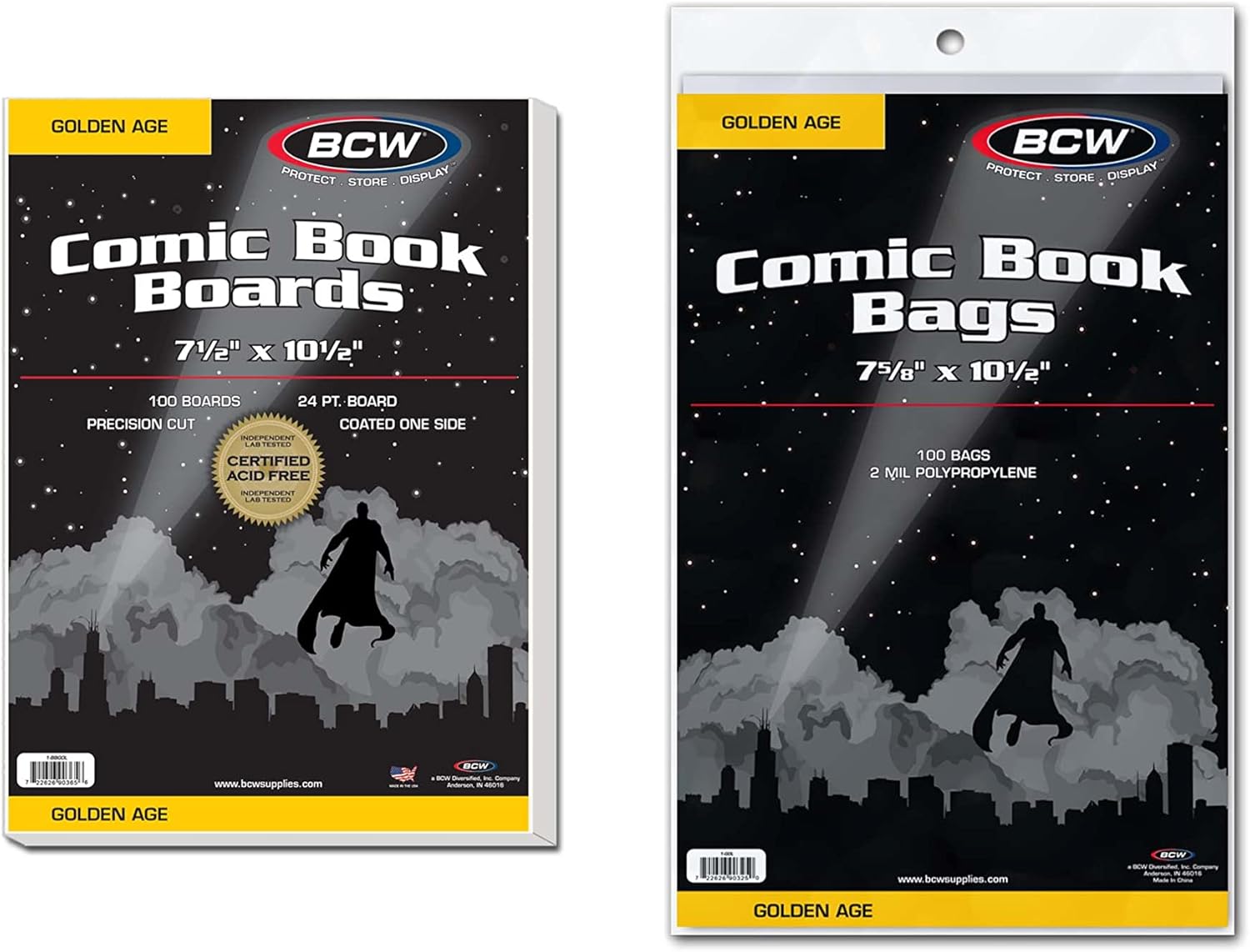 BCW Golden Age Comic Bags & Backing Boards - 100 Ct | Acid-Free Protection & Storage | Crystal Clear Sleeves | Fits 7 5/8 x 10 1/2 Golden Age Comics | Collecting Supplies