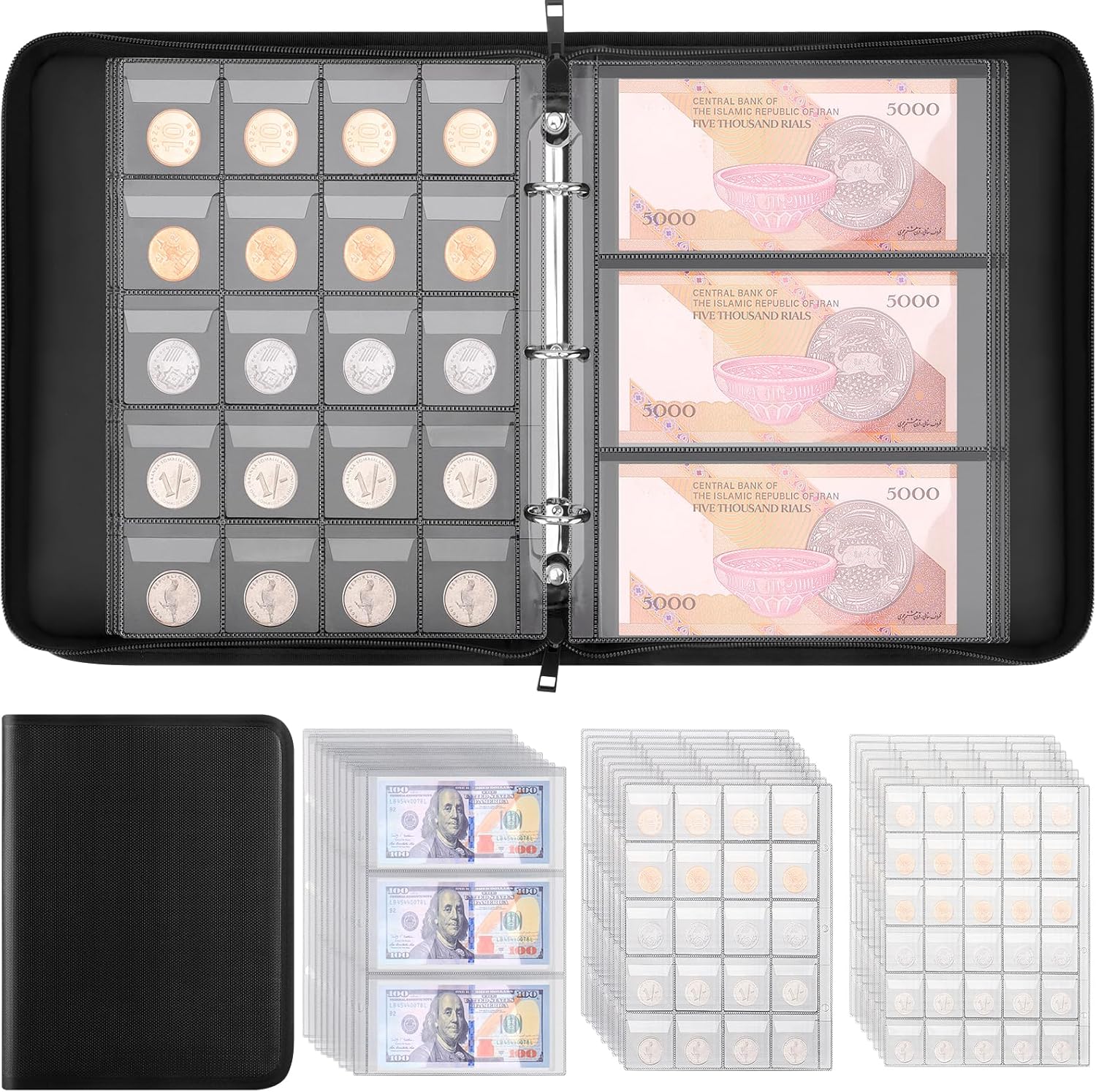 Current Coin Collection Book, 360 Pockets Coin Holder and 36 Pressed Penny Book, Durable Coin Case Holder for Collectors 2025, Perfect for Coins Currency Collection Supplies (Black)