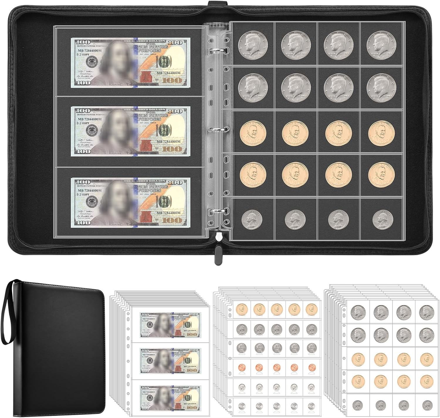 Coin Collection Book Holder for Collectors, 484 Pockets Coin Collection Album Organizer, 30 Sleeves Paper Money Binder for Coin Currency Collection Supplies